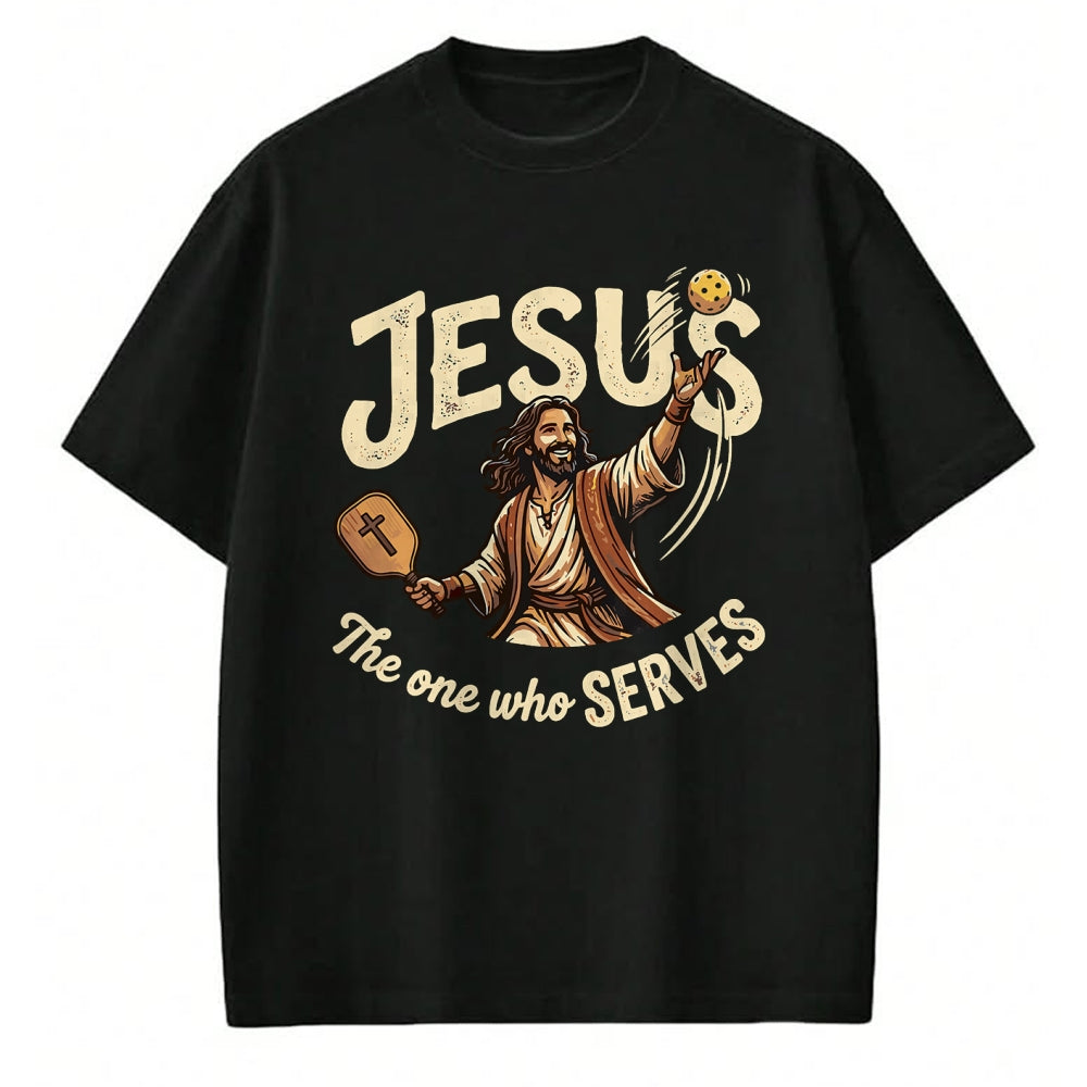 Funny Pickleball Shirt, Pickleball Lover Unisex T-Shirt/Hoodie/Sweatshirt HLT00 - Jesus The One Who Serves Funny Christian Pickleball T-Shirt