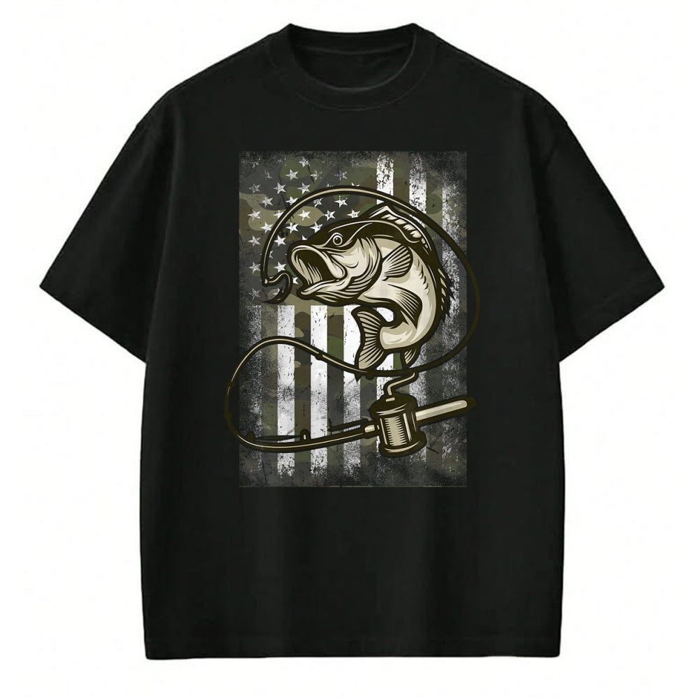 Funny Fishing Shirt, Gift For Fishing Lover Unisex T-Shirt/Hoodie/Sweatshirt HLT00 - Vintage Fishing Camouflage American Flag Bass Fish Camo Men T-Shirt