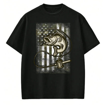 Funny Fishing Shirt, Gift For Fishing Lover Unisex T-Shirt/Hoodie/Sweatshirt HLT00 - Vintage Fishing Camouflage American Flag Bass Fish Camo Men T-Shirt