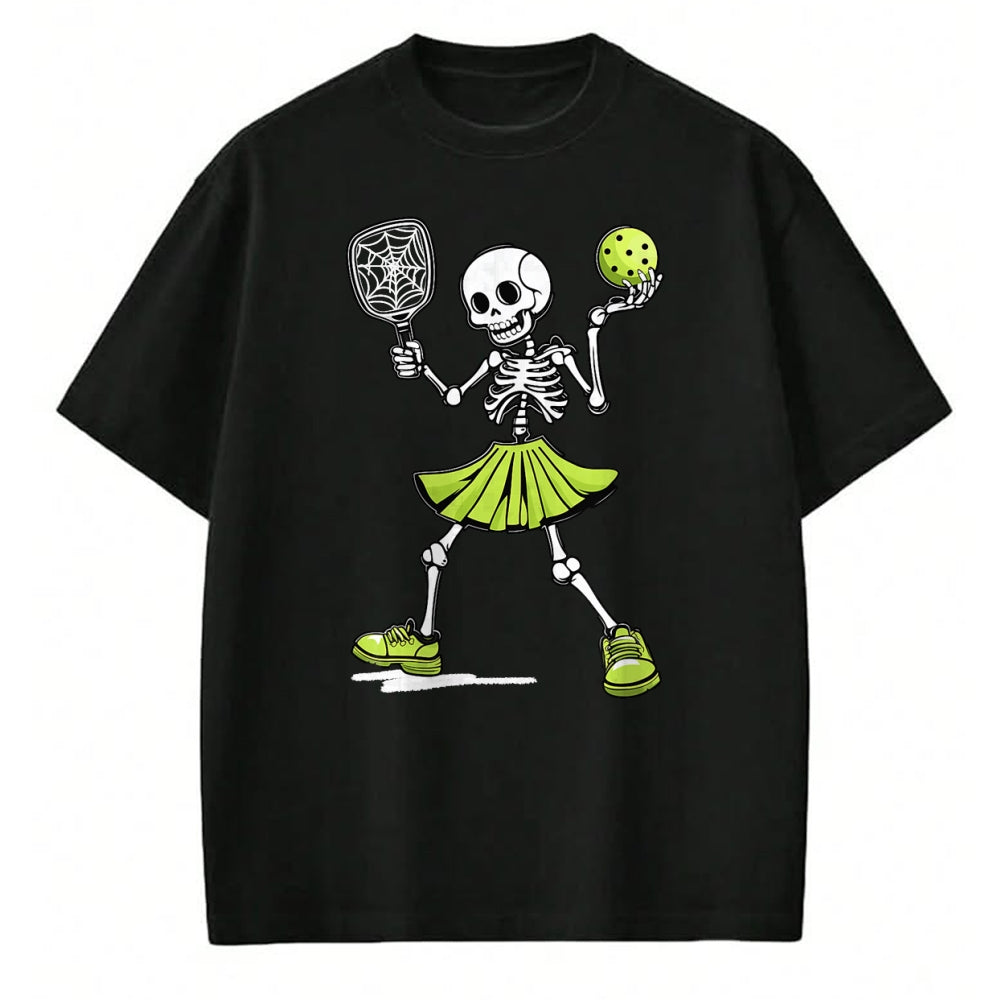 Funny Pickleball Shirt, Pickleball Lover Unisex T-Shirt/Hoodie/Sweatshirt HLT00 - Spooky Pickleball Halloween Skeleton Costume Women T-Shirt