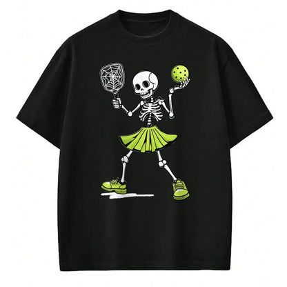Funny Pickleball Shirt, Pickleball Lover Unisex T-Shirt/Hoodie/Sweatshirt HLT00 - Spooky Pickleball Halloween Skeleton Costume Women T-Shirt
