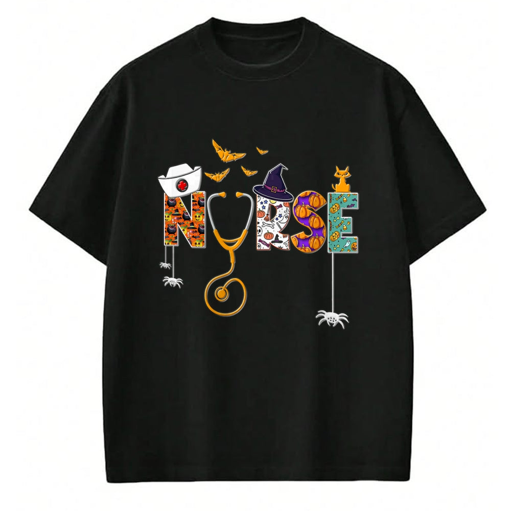 Funny Nurse Shirt, Nurse Unisex T-Shirt/Hoodie/Sweatshirt HLT00 - Halloween Nurse Nursing Cute Health Worker Halloween Pattern T-Shirt