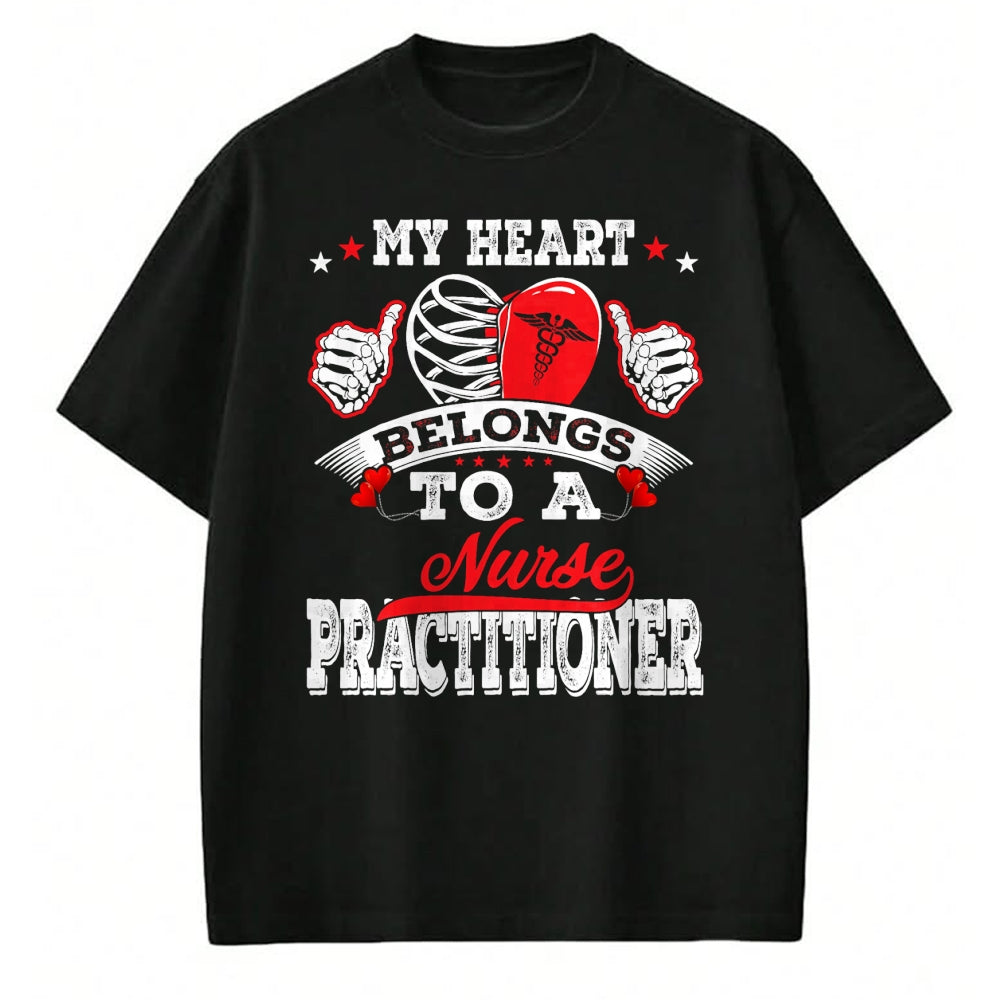 Funny Nurse Shirt, Nurse Unisex T-Shirt/Hoodie/Sweatshirt HLT00 - My Heart Belongs To A Nurse Practitioner Husband Wife Gift T-Shirt