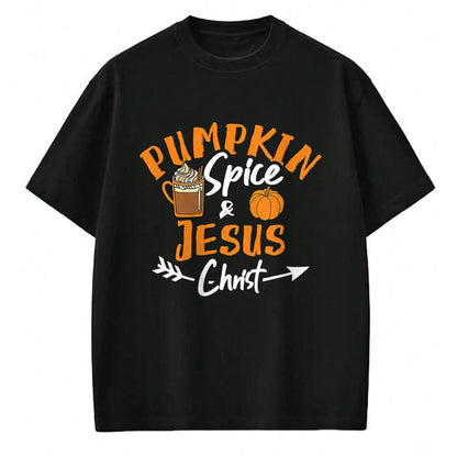 Christian Tee, Christian Faith Unisex T-Shirt/Hoodie/Sweatshirt HLT00 - Halloween Christian Pumpkin Spice And Jesus Christ Fall Leaf T-Shirt