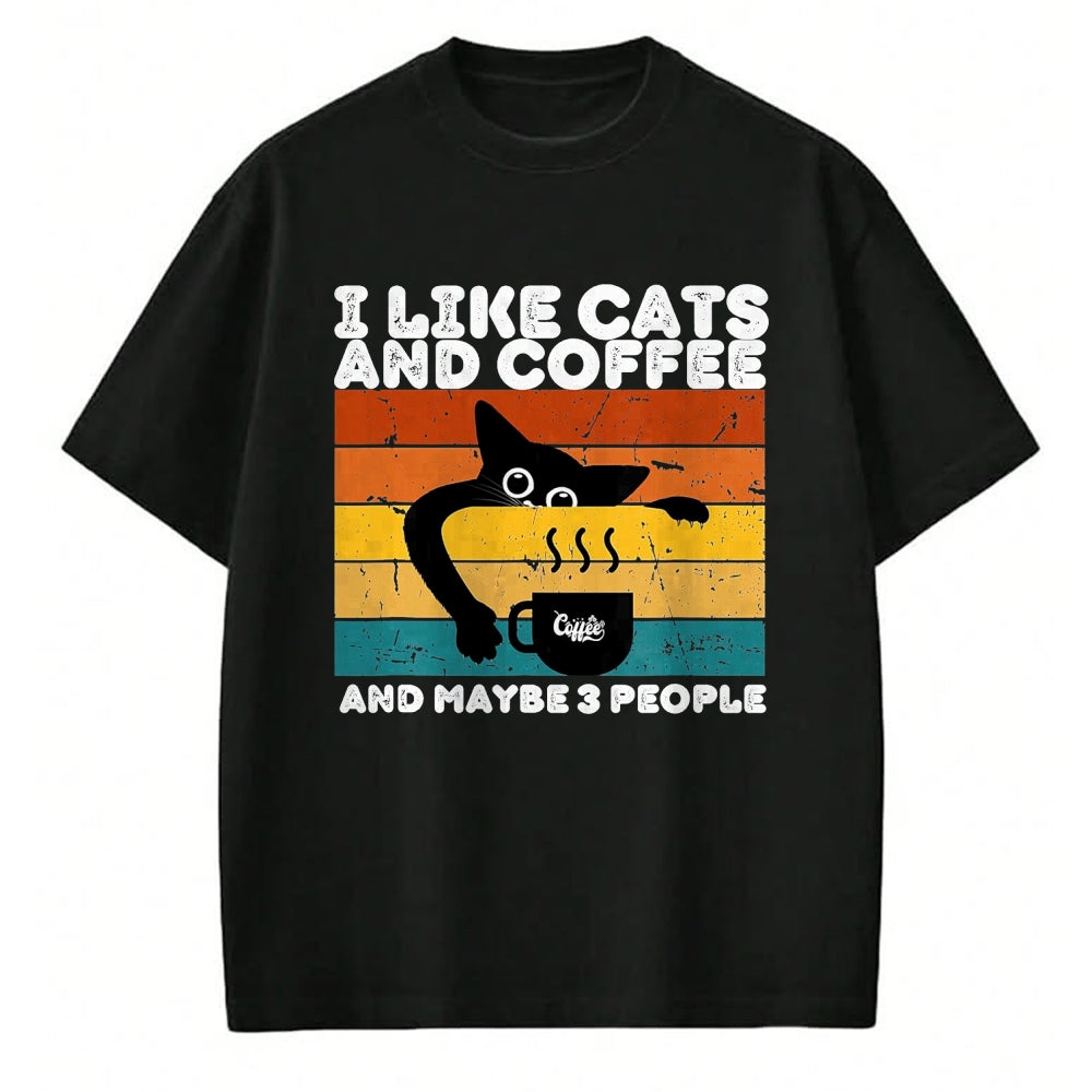 Cat Love Shirt, Funny Cat Lover Gift UnisexT-Shirt/Hoodie/Sweatshirt HLT00 - I Like Cats and Coffee and Maybe 3 People Funny Love Cats T-Shirt, Men, Black, 3X-Large