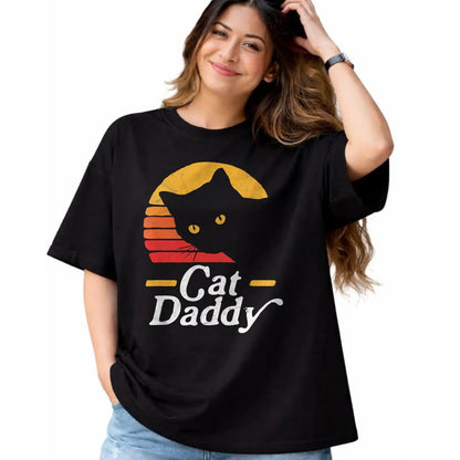 Gift for Dad Shirt, Funny Dad Unisex T-Shirt/Hoodie/Sweatshirt HLT00 – Cat Daddy Vintage Eighties Style Cat Retro Distressed T-Shirt