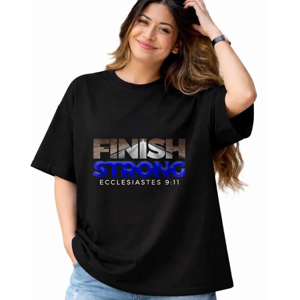 Christian Tee, Christian Faith Unisex T-Shirt/Hoodie/Sweatshirt HLT00 - Finish Strong Christian Jesus Apparel T Shirt Gift Blue T-Shirt