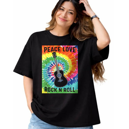 Guitar Lover Shirt, Funny Guitar UnisexT-Shirt/Hoodie/Sweatshirt HLT00 - Peace Love Rock n Roll Tie Dye Hippie Guitar Music Retro T-Shirt