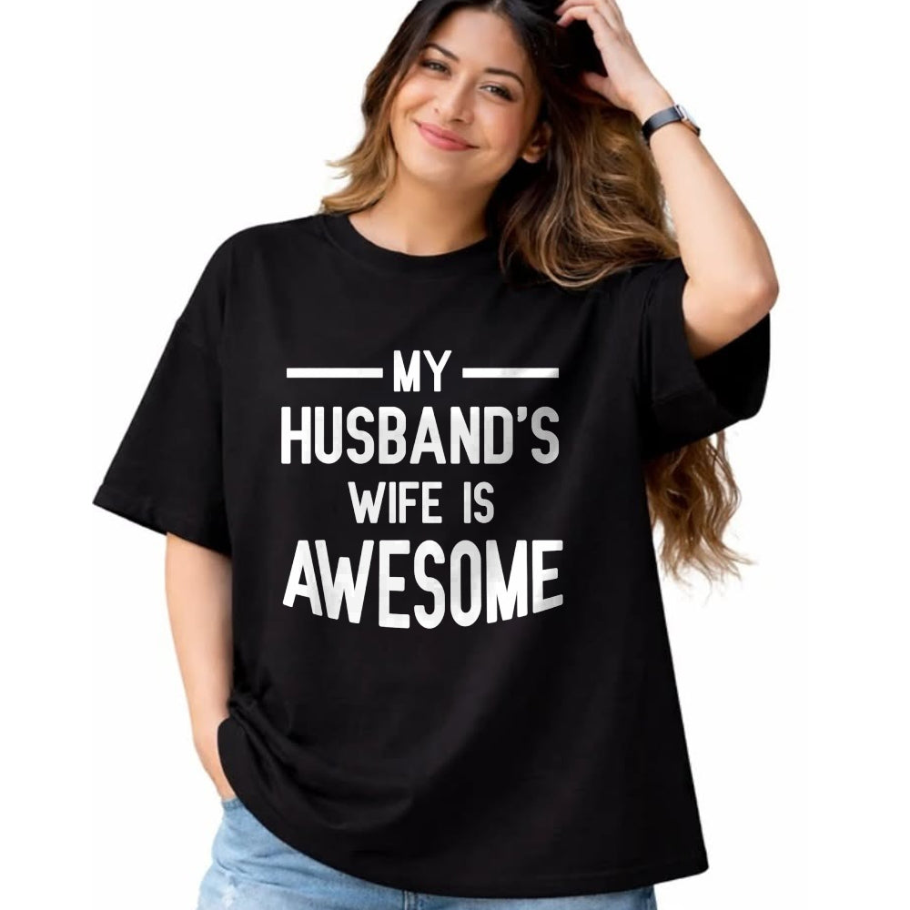 Best Wife Shirt, Wife and Husband Unisex T-Shirt/Hoodie/Sweatshirt HLT00 - Women's My Husband's Wife Is Awesome Funny T-Shirt (1)