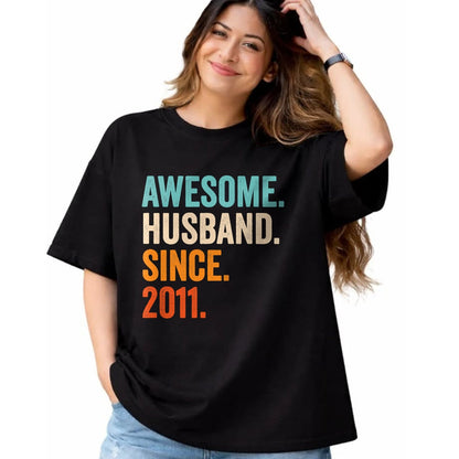 Best Wife Shirt, Wife and Husband Unisex T-Shirt/Hoodie/Sweatshirt HLT00 - Awesome Husband Since 2011 13th wedding anniversary 13 years T-Shirt
