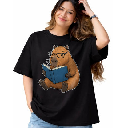 Cute Capybara Shirt, Funny Capybara UnisexT-Shirt/Hoodie/Sweatshirt HLT00 - Capybara Bookworm Reading Book Funny Graphic T-Shirt