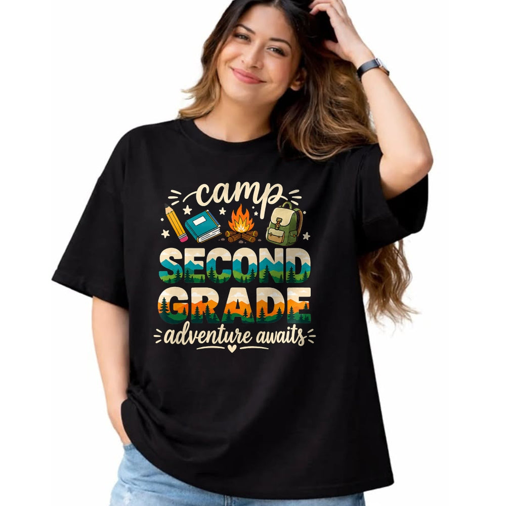 Funny Camping Shirt, Gift For Camping Lover Unisex T-Shirt/Hoodie/Sweatshirt HLT00 - Camp Second Grade Adventure Awaits Girl Teacher Boy Kids T-Shirt