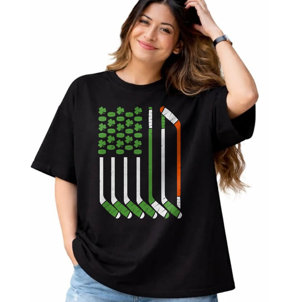 Patrick Day Shirts for Family, Funny Patrick Day shirts, st patrick's day Unisex T-Shirt/Hoodie/Sweatshirt HLT00 - Vintage St Patrick Day Ice Hockey American Flag Saint Pattys T-Shirt