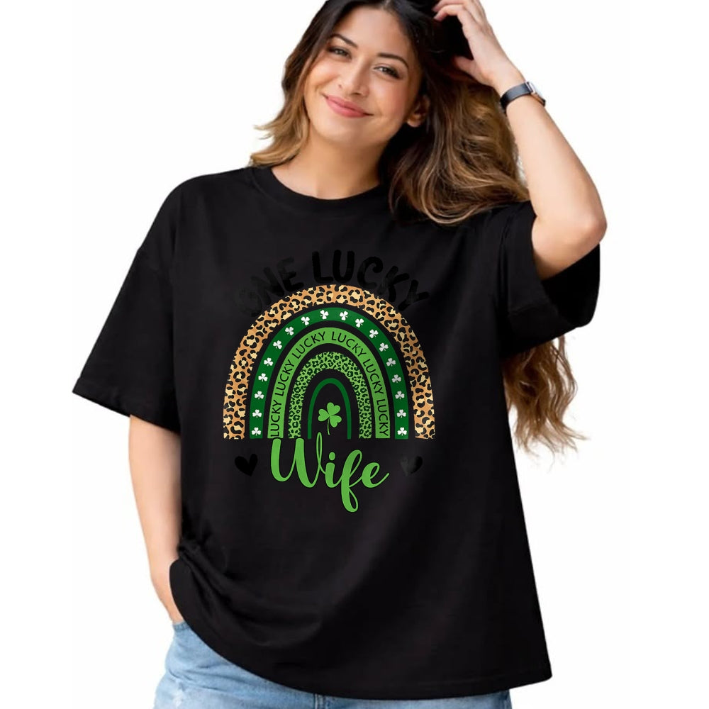 Best Wife Shirt, Wife and Husband Unisex T-Shirt/Hoodie/Sweatshirt HLT00 - Gift for wife T shirt, lucky wife   Womens One Lucky Wife Leopard Rainbow St Patricks Day Shamrock T