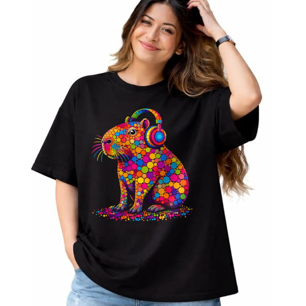 Cute Capybara Shirt, Funny Capybara UnisexT-Shirt/Hoodie/Sweatshirt HLT00 - Funny Capybara Dots Art Animal Lovers Students Boys Girls T-Shirt