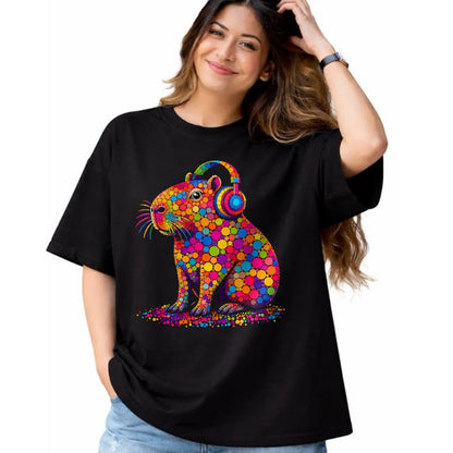 Cute Capybara Shirt, Funny Capybara UnisexT-Shirt/Hoodie/Sweatshirt HLT00 - Funny Capybara Dots Art Animal Lovers Students Boys Girls T-Shirt