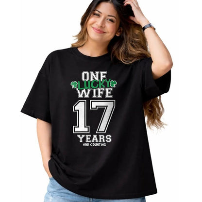 Best Wife Shirt, Wife and Husband Unisex T-Shirt/Hoodie/Sweatshirt HLT00 - Gift for wife T shirt, lucky wife   Womens 17 Years & Counting One Lucky Wife St. Patrick's Day Funn