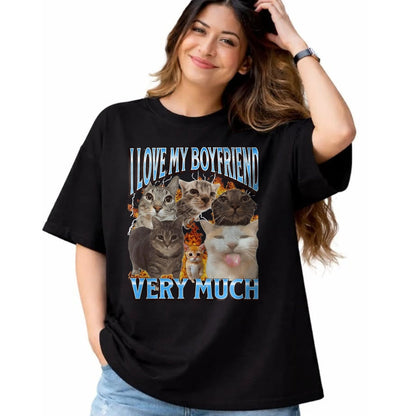 Cat Love Shirt, Funny Cat Lover Gift UnisexT-Shirt/Hoodie/Sweatshirt HLT00 - My Boyfriend Funny Cat Meme Bootleg Graphic T-Shirt, Men, Black, 3X-Large