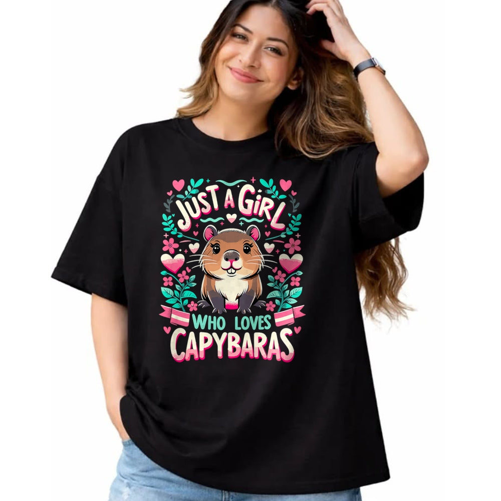 Cute Capybara Shirt, Funny Capybara Unisex T-Shirt/Hoodie/Sweatshirt HLT00 - Capybara Just a Girl who loves Capybaras T-Shirt