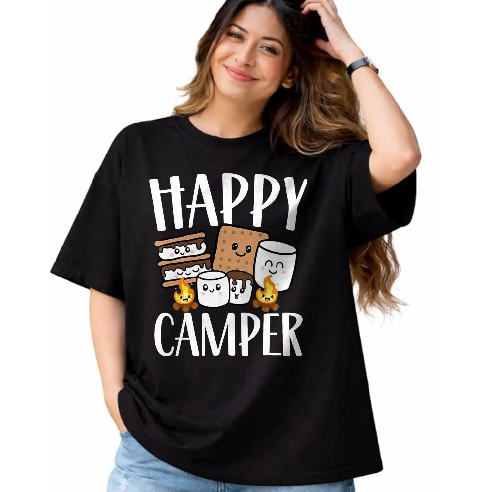 Funny Camping Shirt, Gift For Camping Lover Unisex T-Shirt/Hoodie/Sweatshirt HLT00 - Kawaii Smore Happy Camper Camping Crew Trip Campfire Squad T-Shirt, Men, Black, 3X-Large