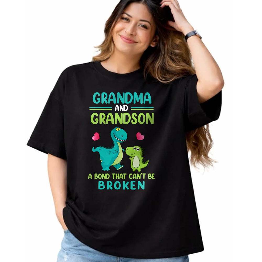 Best Grandma Shirt, Proud Grandma Unisex T-Shirt/Hoodie/Sweatshirt HLT00 - Grandma And Grandson A Bond That Can't Be Broken Dinosaur T-Shirt