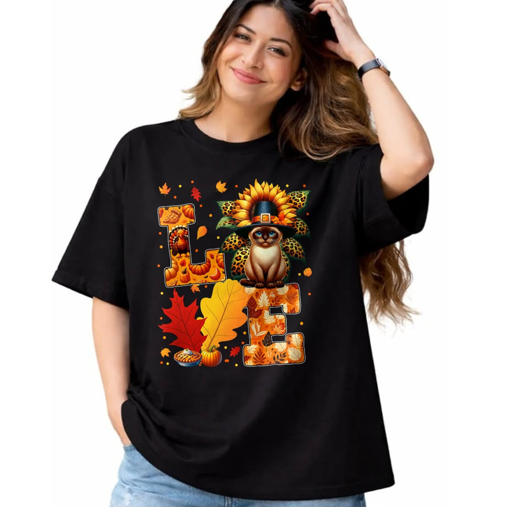 Cat Love Shirt, Funny Cat Lover Gift UnisexT-Shirt/Hoodie/Sweatshirt HLT00 - LOVE Thanksgiving Siamese Cat Costume Fall Leaves Sunflower T-Shirt for Men Women Kids (1)