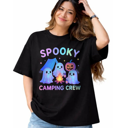 Funny Camping Shirt, Gift For Camping Lover Unisex T-Shirt/Hoodie/Sweatshirt HLT00 - Spooky Camping Crew Ghosts Halloween Campfire Vintage Boo T-Shirt