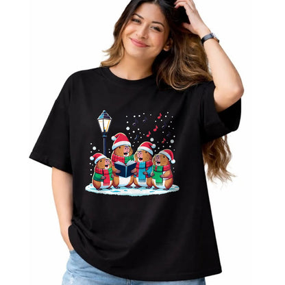 Cute Capybara Shirt, Funny Capybara Unisex T-Shirt/Hoodie/Sweatshirt HLT00 - Festive Winter Capybara Christmas T-Shirt