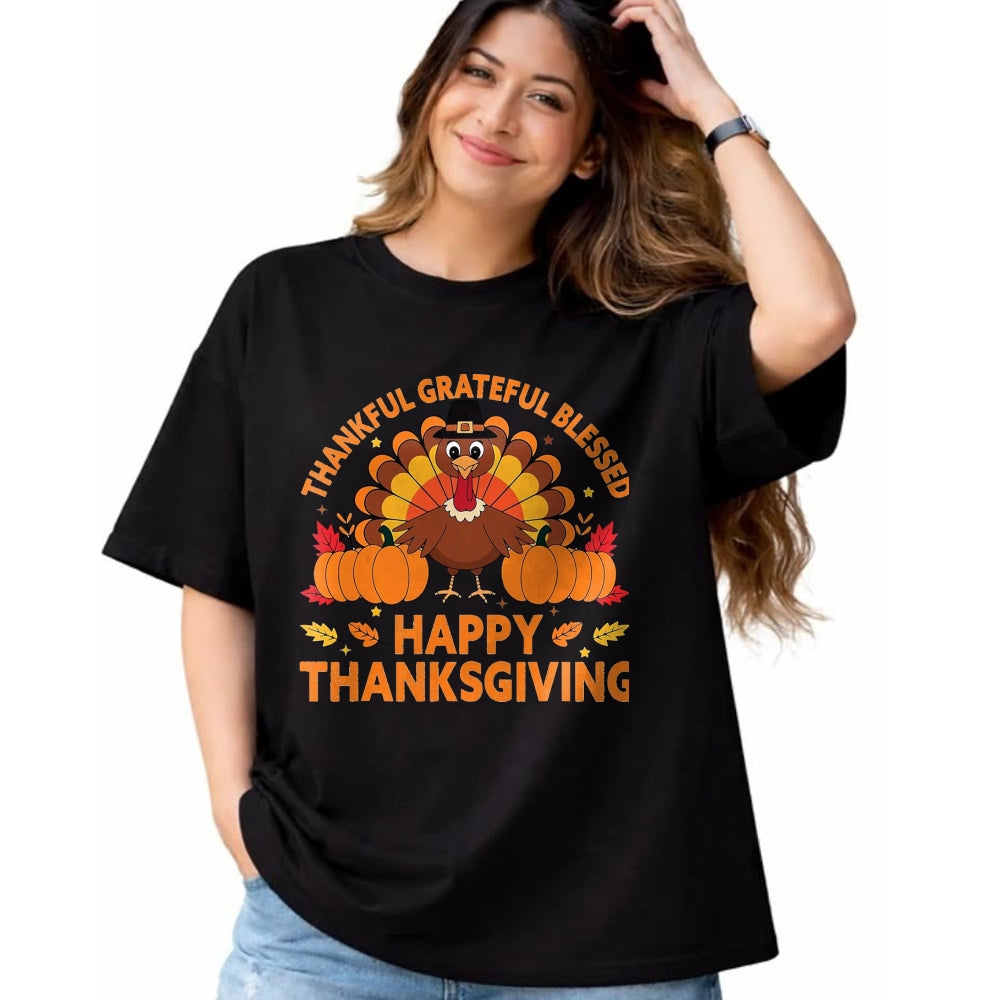 Best Thanksgiving Family Shirt , Funny Thanksgiving UnisexT-Shirt/Hoodie/Sweatshirt HLT00 - Thankful Grateful Blessed Turkey, Happy Thanksgiving T-Shirt, Men, Black, 3X-Large