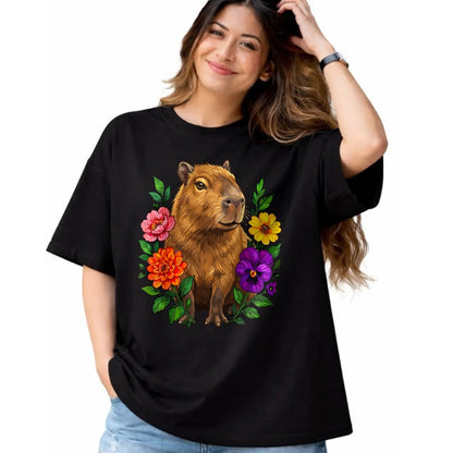 Cute Capybara Shirt, Funny Capybara Unisex T-Shirt/Hoodie/Sweatshirt HLT00 - Cute Capybara Floral T-Shirt