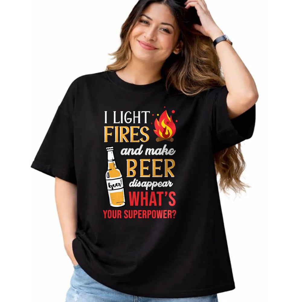 Funny Camping Shirt, Gift For Camping Lover Unisex T-Shirt/Hoodie/Sweatshirt HLT00 - I Light Fires and Make Beer Disappear Funny Camping T-Shirt T-Shirt