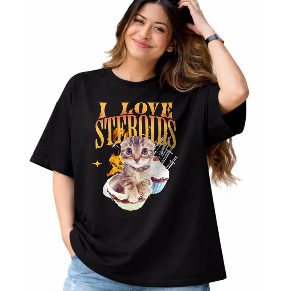 Cat Love Shirt, Funny Cat Lover Gift UnisexT-Shirt/Hoodie/Sweatshirt HLT00 - I Love Steroids CAT Funny Meme Cute T-Shirt, Men, Black, X-Large