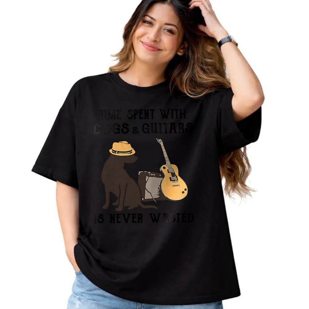 Guitar Lover Shirt, Funny Guitar UnisexT-Shirt/Hoodie/Sweatshirt HLT00 - Time Spent with Dog and Guitars is Never Wasted Saying T-Shirt