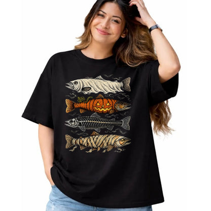 Funny Fishing Shirt, Gift For Fishing Lover Unisex T-Shirt/Hoodie/Sweatshirt HLT00 - Halloween Trout Fish Ghost Pumpkin Skeleton Mummy T-Shirt