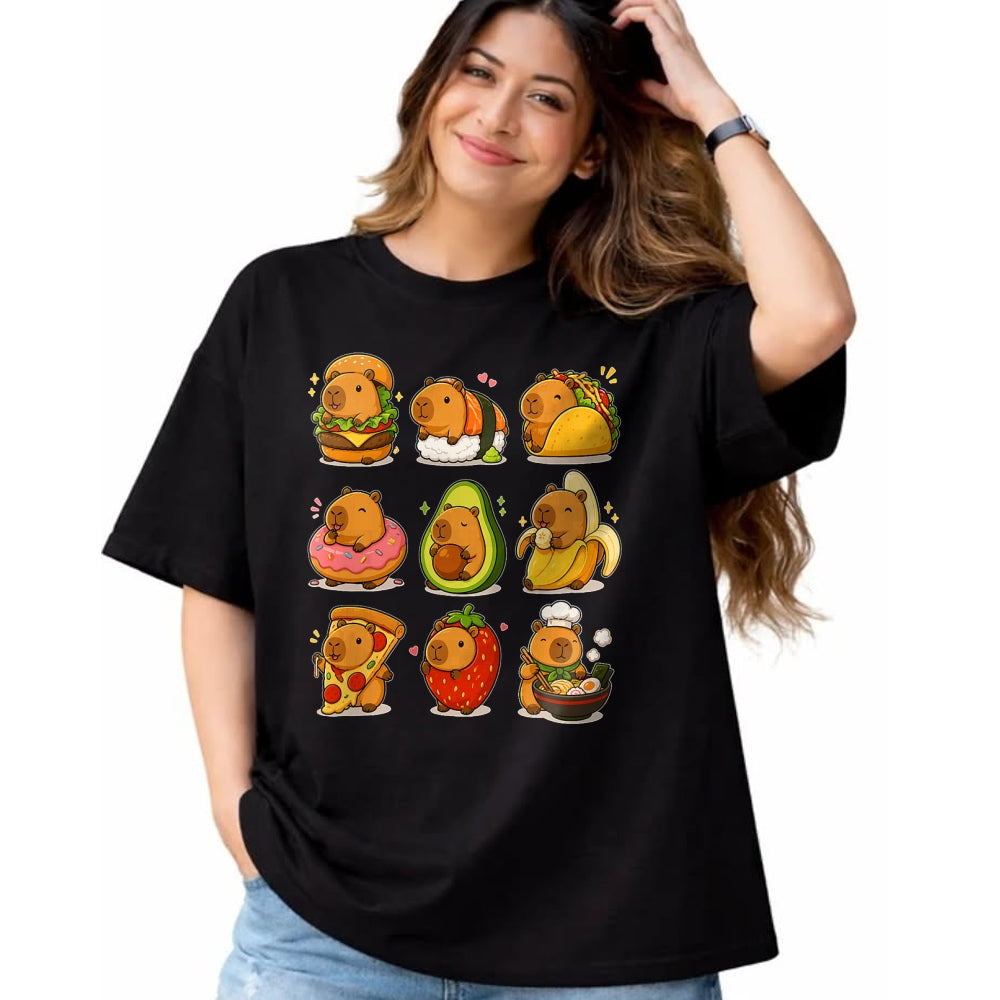 Cute Capybara Shirt, Funny Capybara UnisexT-Shirt/Hoodie/Sweatshirt HLT00 - Capybara Food Kawaii Cute Animal Foodie Funny Cartoon T-Shirt