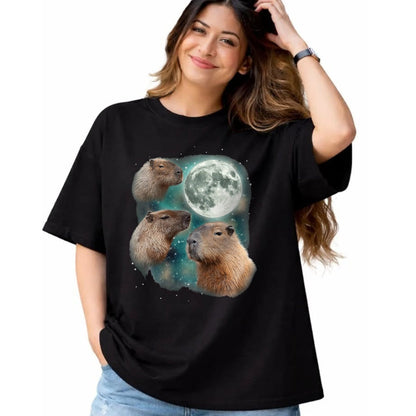 Cute Capybara Shirt, Funny Capybara UnisexT-Shirt/Hoodie/Sweatshirt HLT00 - 3 Capybara Moon Giant Rodents Weird Howling Parody T-Shirt, Men, Black, 3X-Large