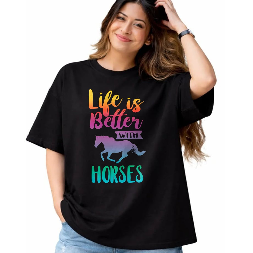 Best Horse Lover Shirt , Funny Horse UnisexT-Shirt/Hoodie/Sweatshirt HLT00 - Cute Life is Better with Horses Horseback Riding T-Shirt