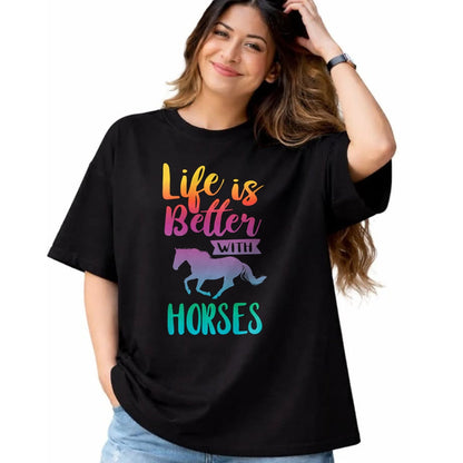 Best Horse Lover Shirt , Funny Horse UnisexT-Shirt/Hoodie/Sweatshirt HLT00 - Cute Life is Better with Horses Horseback Riding T-Shirt