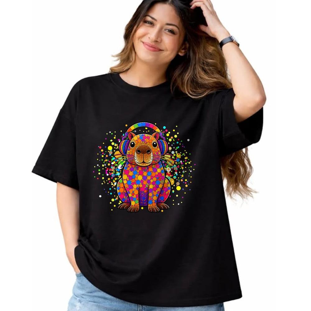 Cute Capybara Shirt, Funny Capybara UnisexT-Shirt/Hoodie/Sweatshirt HLT00 - Funny Capybara Dots Art Animal Lovers Students Boys Girls T-Shirt (1)