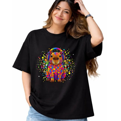Cute Capybara Shirt, Funny Capybara UnisexT-Shirt/Hoodie/Sweatshirt HLT00 - Funny Capybara Dots Art Animal Lovers Students Boys Girls T-Shirt (1)