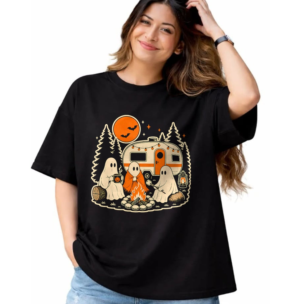 Funny Camping Shirt, Gift For Camping Lover Unisex T-Shirt/Hoodie/Sweatshirt HLT00 - Halloween Camping Ghost Camper Vintage Style T-Shirt