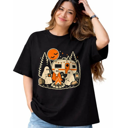 Funny Camping Shirt, Gift For Camping Lover Unisex T-Shirt/Hoodie/Sweatshirt HLT00 - Halloween Camping Ghost Camper Vintage Style T-Shirt