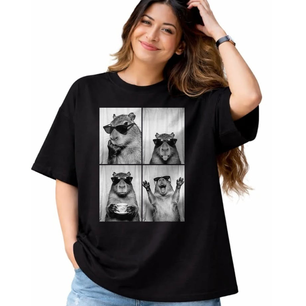 Cute Capybara Shirt, Funny Capybara Unisex T-Shirt/Hoodie/Sweatshirt HLT00 - Funny Capybara Photobooth, Capybara with Sunglasses, Rodent T-Shirt, Men, Black, 3X-Large