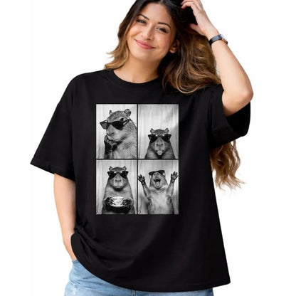 Cute Capybara Shirt, Funny Capybara Unisex T-Shirt/Hoodie/Sweatshirt HLT00 - Funny Capybara Photobooth, Capybara with Sunglasses, Rodent T-Shirt, Men, Black, 3X-Large