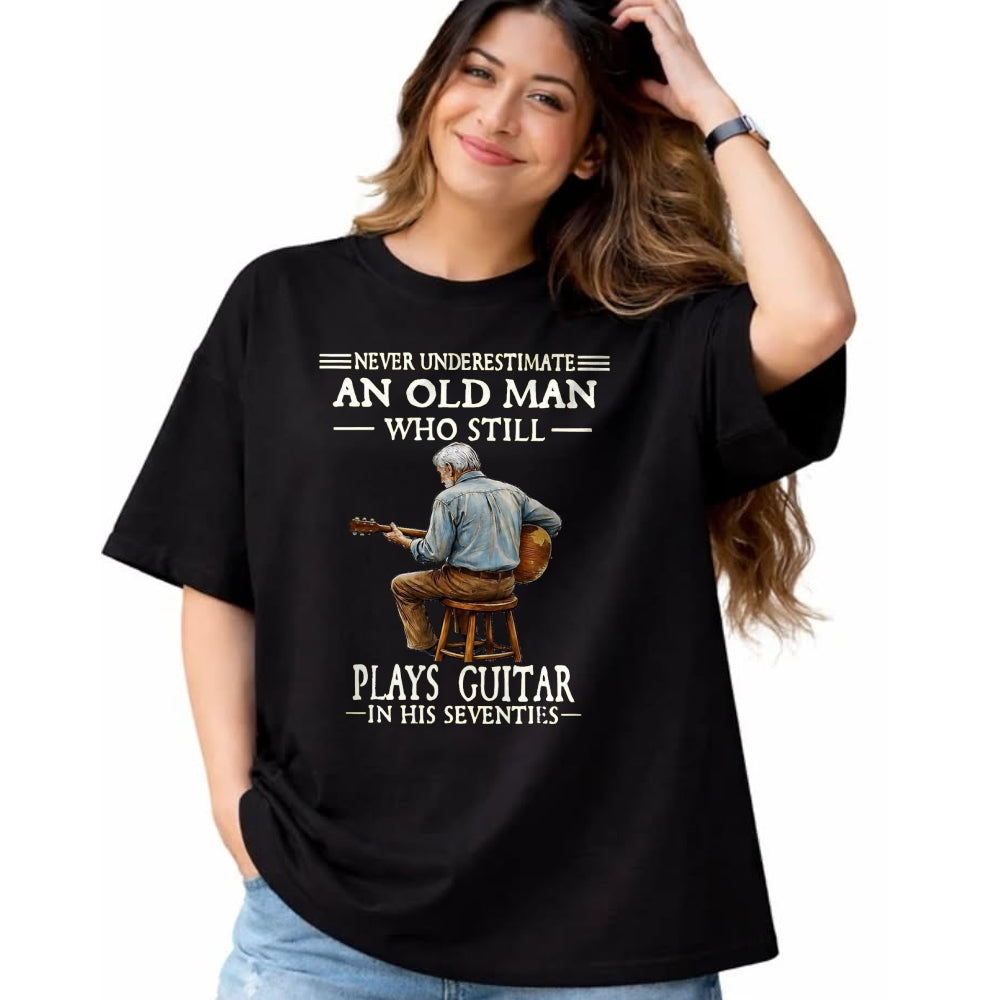 Guitar Lover Shirt, Funny Guitar UnisexT-Shirt/Hoodie/Sweatshirt HLT00 - Never Underestimate an Old Man Who Plays Guitar Seventies T-Shirt, Men, Heather Blue, Medium