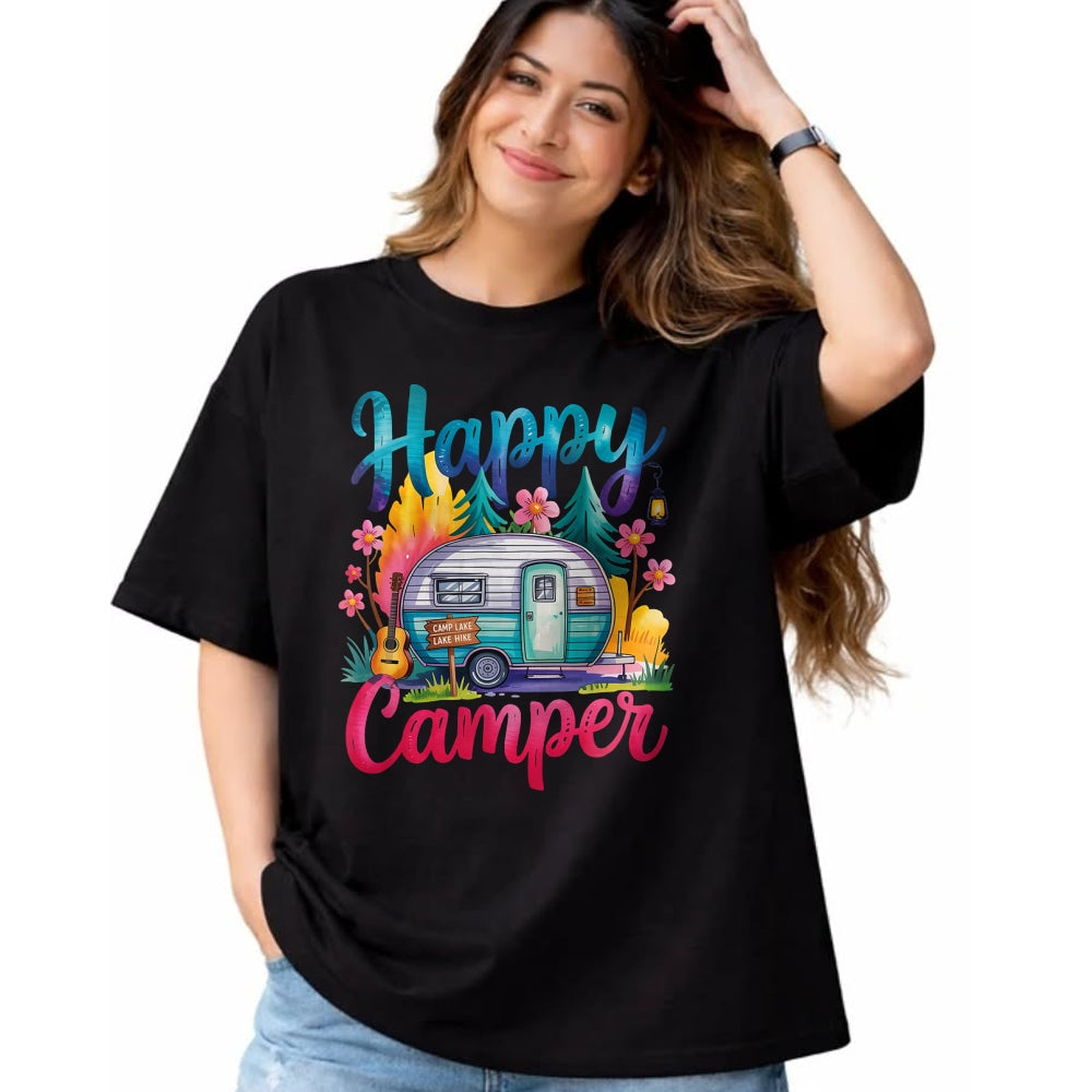 Funny Camping Shirt, Gift For Camping Lover Unisex T-Shirt/Hoodie/Sweatshirt HLT00 - Funny Happy Camper Camping Apparel Trailer RV Kids Women T-Shirt
