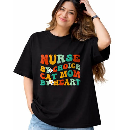 Funny Nurse Shirt, Nurse Unisex T-Shirt/Hoodie/Sweatshirt HLT00 - Nurse By Choice Cat Mom By Heart, Funny Groovy Cat Lover Mom T-Shirt