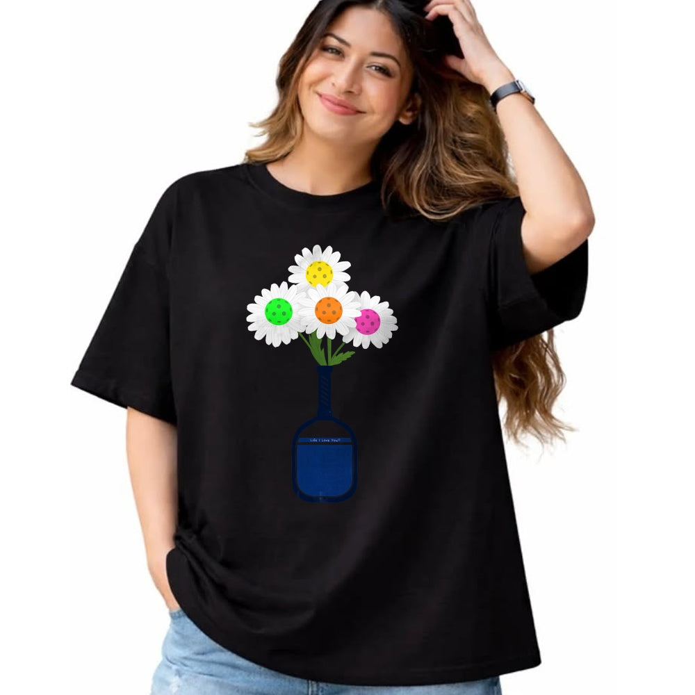 Funny Pickleball Shirt, Pickleball Lover Unisex T-Shirt/Hoodie/Sweatshirt HLT00 - Pretty Pickleball Flowers in Paddle Vase - Pickleball T-Shirt