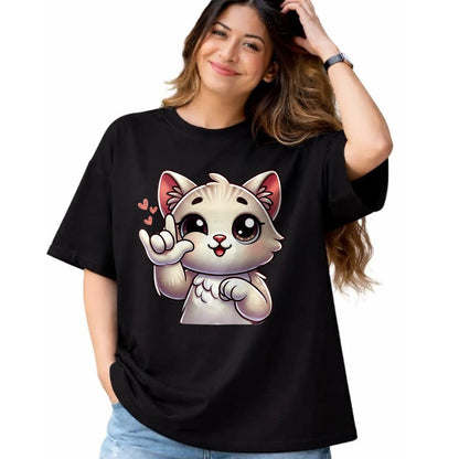 Cat Love Shirt, Funny Cat Lover Gift UnisexT-Shirt/Hoodie/Sweatshirt HLT00 - Kitten Cute Cat Making Love You Hand Sign Language ASL T-Shirt