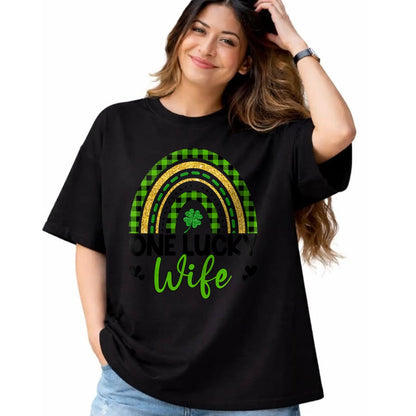 Best Wife Shirt, Wife and Husband Unisex T-Shirt/Hoodie/Sweatshirt HLT00 - Gift for wife T shirt, lucky wife   Womens One Lucky Wife Boho Rainbow St Patricks Day Shamrock Tank